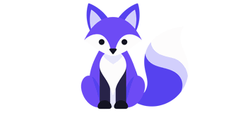 A flat illustration of a sitting fox, saved as a small PNG and enlarged: its edges break into square pixels.